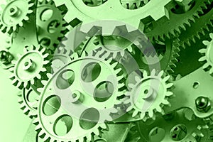 Close view of old clock mechanism with gears and cogs. Conceptual photo for your successful business design.