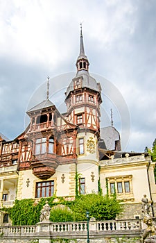 Close view of one of the Peles Castle