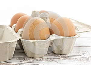 Close View Organic Chicken Eggs in Carton.