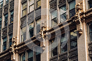 Close view of ornament on the building exterior of 257 Park Avenue South building in Gramercy Park neighborhood New York City