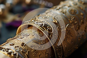 close view of an ornate scroll award being rolled up