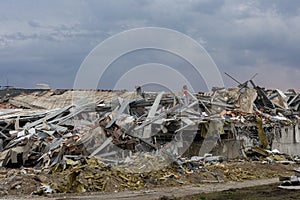 close view of part of destroyed building in demolition