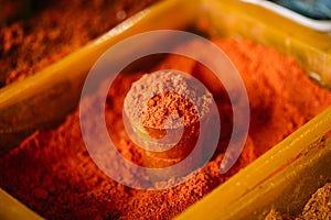 Close View Of Powdered Paprika Spice Bright Red Fragrant Seasoning