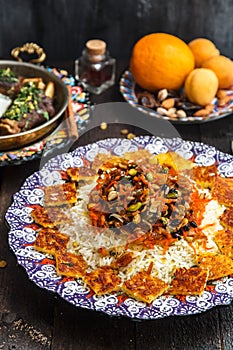 Close view of shirin polo persian traditional rice