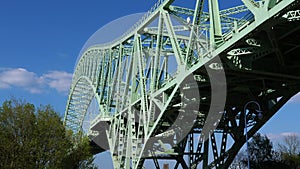 Close view of Silver Jubilee Bridge steel construction in Runcorn