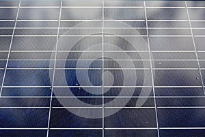 Close view of a solar panel on a partly sunny day