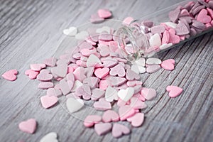 Close view of sugar candy hearts