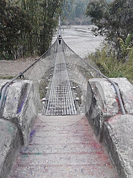 Close view of Suspension bridge in Nepal