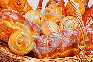 Close view of sweet bakery products