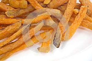 Close view sweet potato french fries on plate