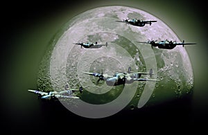 World War II Planes under the Moon photo