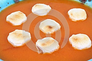 Close View Tomato Bisque and Crackers