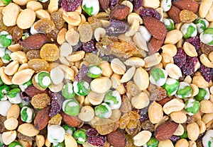 Close view trail mix with wasabi peas