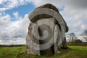 Close view of Trethevy Quoit ancient burial chamber, Cornwall