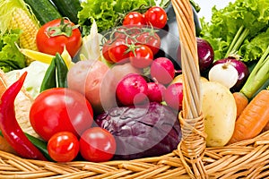 Close view of various summer vegetables