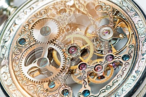 close view of a vintage watch mechanism