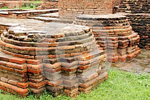 Close view of Votive Stupas ruins at Sarnath,India