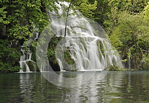 Close view of the waterfalls in Plitvice National Park