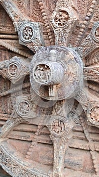 A close view of wheel from Konark Sun Temple from the back side - a UNESO World Heritage Site