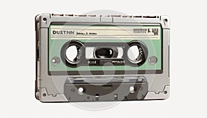 Close vintage Denon audio tape cassette isolated white background September 18 2020 Vilnius Lithuania record retro stereo music