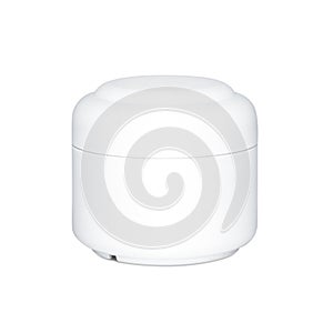 Close white plastic cream container on white background