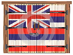 Closed Barn Door With Hawaii State Flag