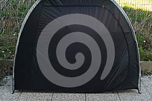 Closed Black Bicycle Tent with Zipper Closure, Outdoor