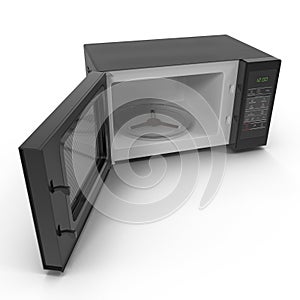 Closed black microwave oven isolated on a white. 3D illustration