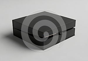 A closed black square gift box with a lid isolated on white background