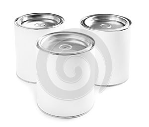 Closed blank cans of paint isolated