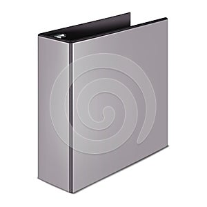 Closed blank gray ring binder isolated on white background realistic vector mockup. Large thick file folder mock-up