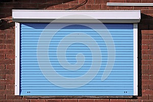 Closed blue security shutters