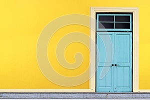 Closed blue wooden door