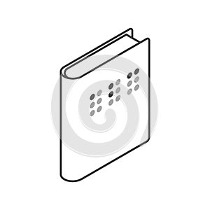Closed book icon for blind people. Simple linear isometric image. Isolated vector on white background.