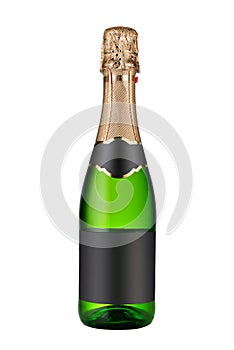 Closed bottle of champagne wine isolated