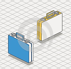 Closed briefcase with handle on white background. Isometric object. Modern brutalism style