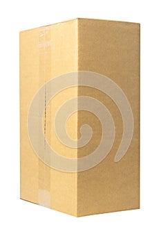 Closed brown carton shipping box. Isolated on white background. This has clipping path