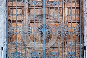 Closed building main door, wood and iron