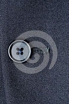 A closed button on a suit jacket