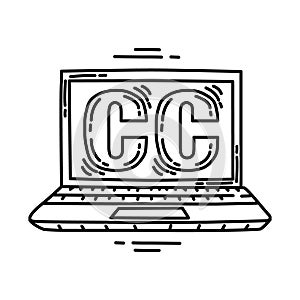 Closed Caption Mode Icon. Doodle Hand Drawn or Outline Icon Style photo