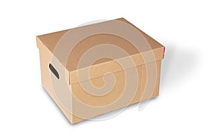 Closed cardboard box isolated on a white background