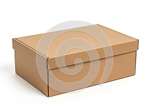 Closed cardboard shoe box on a white background isolated on white background