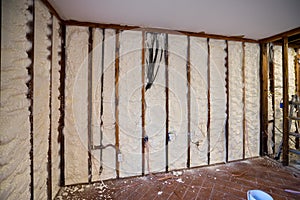 Closed cell spray foam insulation on a wall