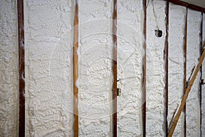 Closed cell spray foam insulation on a wall