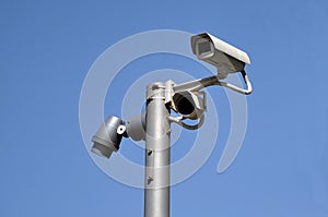 Closed circuit camera Multi-angle CCTV system against the blue sky