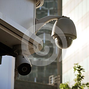 Closed circuit camera Multi-angle CCTV system against the blue sky