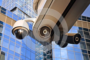 Closed circuit camera Multi-angle CCTV system against the blue sky