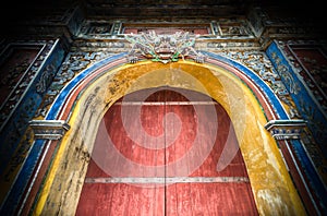 Closed citadel gates to Hue city in Vietnam, Asia.