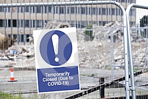 Closed construction site sign due to Coronavirus Covid-19