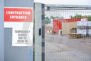 Closed construction site sign due to Coronavirus Covid-19